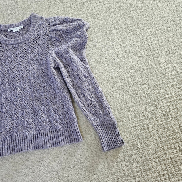 VERONICA BEARD Novah Crew Neck Lavender Puff Shoulder Wool Blend Sweater - Picture 4 of 8